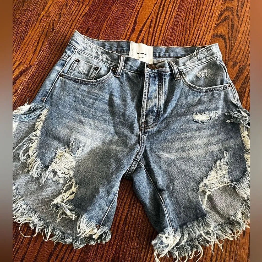 One Teaspoon Frankies Low Waist Long Length Denim Shorts - Worn Out Hendrixe